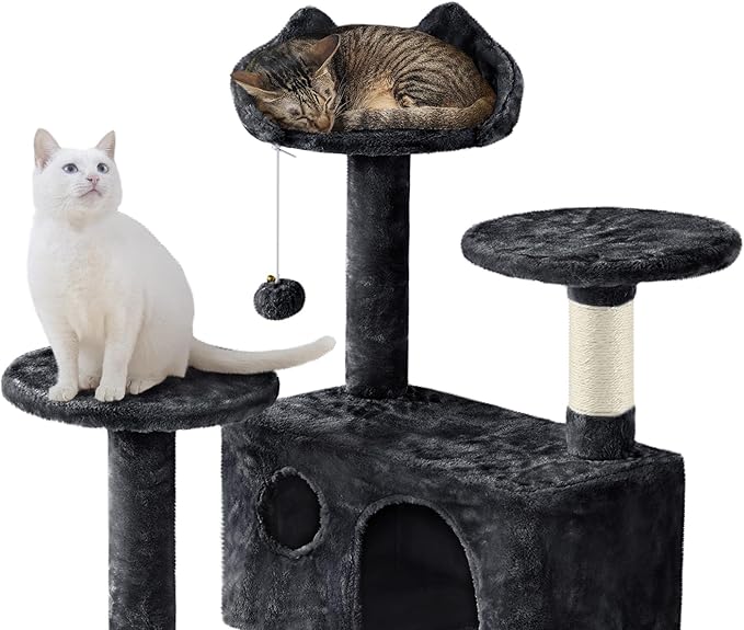 Topeakmart 61in Cat Tree for Indoor Cats, Cat Tower with Scratching Posts Spacious Perch & Platform for Kittens, Black