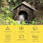 Outdoor/Indoor Faux Woodland Frame Thermal Cat House, Waterproof, Insulated, Concealed, Collapsible, Removable, Easy to Clean. Suitable for Felines or Small Dogs(L)