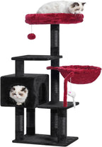 Heybly Cat Tree with Toy, Cat Tower Condo for Indoor Cats, Cat House with Padded Plush Perch, Cozy Hammock and Sisal Scratching Posts, Black and Red HCT004SBR