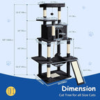 Cat Craft Cat Tree 63 Inch Cat Tower for Indoor Cats, Multi-Level Cat Tree for Large Cats 20 lbs+ Heavy Duty Cat Tower with Sisal Scratching Posts, Hammock, Condo and Extended Platform, Black