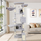 84.6in Cat Tree, Patent Fabric Multilevel Cat Tower for Adult Cats, Climbing Tree House and Towers with Condo Hammock Scratching Post Large Platform Wide Base