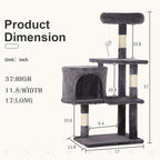 36-Inch Ergonomic Cat Activity Tower with Sisal-Wrapped Columns & Toys - Modular Design Saves Floor Space While Providing 3-Tier Vertical Play Zones for Multiple Indoor Cats（Light Grey）