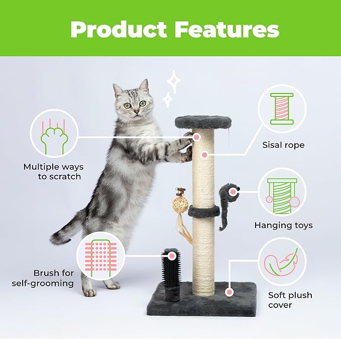 Best Pet Supplies Catify Cat Scratcher, Fun Interactive Scratchers, Posts, Poles, Claw Safe, Furniture Saver Indoor Play Support Natural Cat Behaviors Heavy Duty - Gray, 15.71 x 15.71