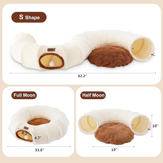 Cat Tunnel Bed for Indoor Cats, Cute Cat Donut Toy Tunnel for Small Large Cats, Peekaboo Pet Cave Play Tunnel Toys for Kitten/Rabbit,Beige