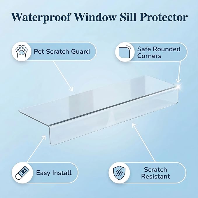 Ultra Clear Window Sill Protector - Scratch & Chew Proof Pet Guard for Dogs & Cats, Easy Install Transparent Ledge Cover, No Residue