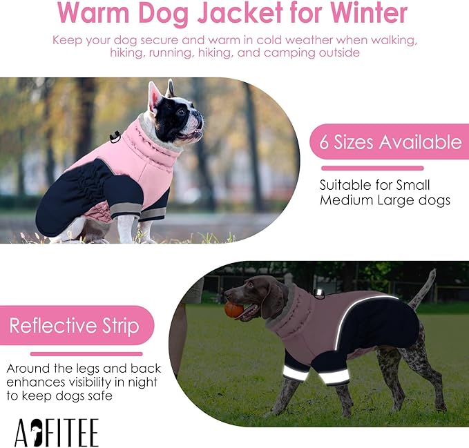 AOFITEE Dog Coat- Two Legged Large Dog Winter Jacket - Zipper Dogs Cold Weather Coat with Harness, Warm Pet Puffer Jackets Reflective Pet Snow Coats for Border Collie, Beagle, PinkNavy XL