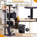 70in Cat Tree for Indoor Cats, Cat Tower with Cat Scratching Post, Multi-Level Cat Furniture, Cat Tower with Funny Toys for Kittens-Ashy