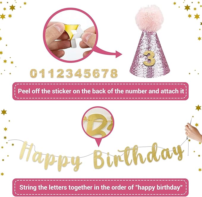 LESYPET Dog Birthday Party Supplies, Dog Birthday Hat with Bandana, and Banner, Cat Decorations Set for Party, Pink