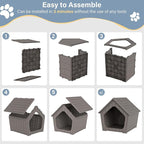 Bifanuo Dog House Outdoor Indoor for Small Dogs - Plastic Pet Shelter, Easy-Assemble & Weather-Resistant for Living Room, Balcony (Grey, 18" L x 22.4" W x 22.2" H)
