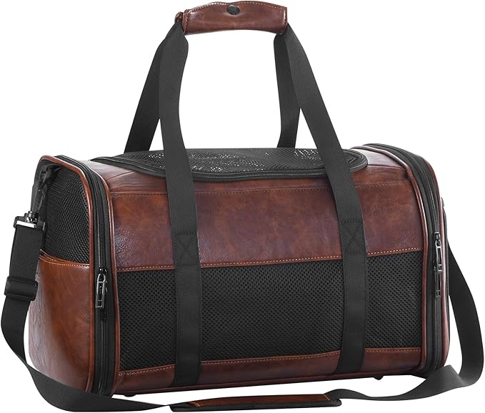 Fashion Dog Carrier Pet Carrier Airline Approved Cat Carrier for Small Dogs Cats Under 15 Lbs, Vegan Leather Collapsible Soft Sided Travel Puppy Carrier