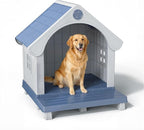 Dog Houses Outdoor, Large Dog House with Air Vents and Elevated Floor Dog House Bed for Outdoors,Courtyard,Lawn,Waterproof, Sturdy, Resin and Easy Assembly