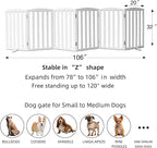 Freestanding Dog Gate Indoor,Doggie Gate Foldable Dog Gates for Doorways,Stairs or Hallways, Wooden White Pet Gate for The House, Pet Fence with Support Feet Included,32 "Height-6 Panels