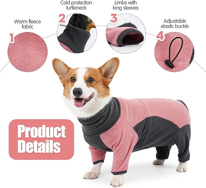 Dog Winter Coat - Soft, Warm, Windproof Fleece Dog Sweatshirt - High Neck Full Body Onesie for Walking, Hiking, Travel, Home Wear - Pin Grey XXXL