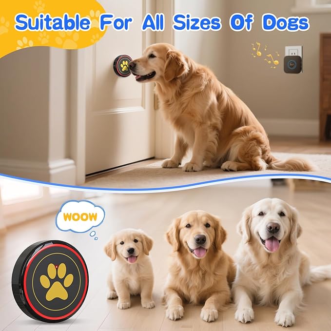 ChunHee Dog Bells for Door, Wireless Dog Doorbell for Potty Training, Dog Bells to Go Outside, Dog Potty Bell with Waterproof Button, 55 Chimes & Adjustable Volume
