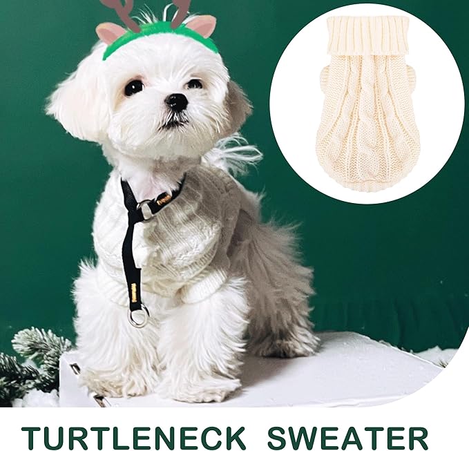 2 Pack Dog Sweaters for Small Dogs, Chihuahua Yorkie Sweater, Puppy Clothes Winter Warm Pullover Clothing, Pet Cat Cold Weather Puppy Cold Outfits (Beige+Purple Small)