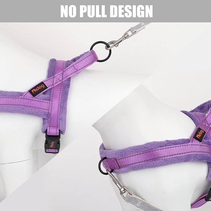Didog Soft Flannel Padded Dog Vest Harness, No Pull/Quick Fit Reflective Dog Strap Harness, Easy for Training Walking (M:Chest 22-26", Purple)