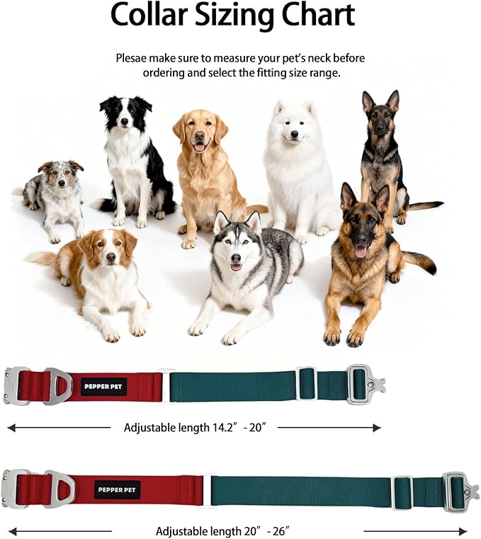Heavy Duty Tactical Dog Collar,Metal Buckle Quick Release Collar for Large Dogs,1700 LB Strength Tested,Dual Color Nylon Collar for Walking,Training & Hunting