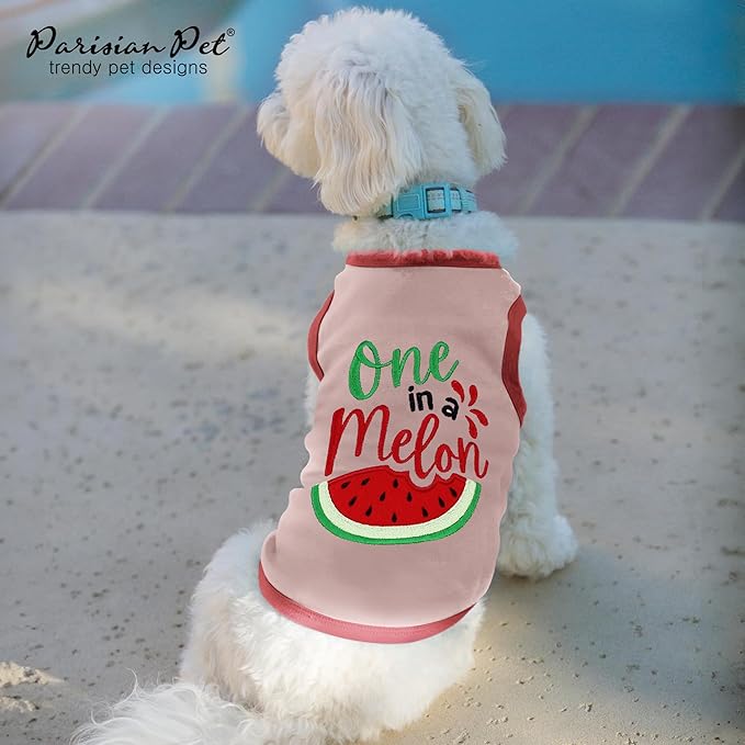 Parisian Pet Dog Shirt – 100% Cotton Shirts for Medium Dogs – Pullover Sleeveless Puppy Vest – Breathable Cute Watermelon Pet Apparel – Pink Summer Dog Clothes - Stretchy T Shirts for Dogs