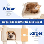 Cat Tree 82 in Multi-Level Cat Tower for Indoor Cats, Heavy Duty Large Cat Tree with Sisal Scratching Posts, Hammock, 2 Perches, 2 Condos, 2 Hanging Baskets, Beige