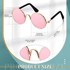 Xuniea 2 Pieces Cat Dog Chain Collar and Sunglasses Set Rhinestone Necklace with Secure Buckle Round Glasses for Doll Cat Dog Pet Accessories(12 Inch,Rose Gold, Pink)