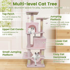 PETSITE 57-inch Modern Cat Tree, Multi-Level Cat Tower with 2 Comfy Condos, Sisal Scratching Posts, Plush Top Perch, Snug Hammock, and Dangling Balls, Ideal for Indoor Cats and Kittens (Pink)