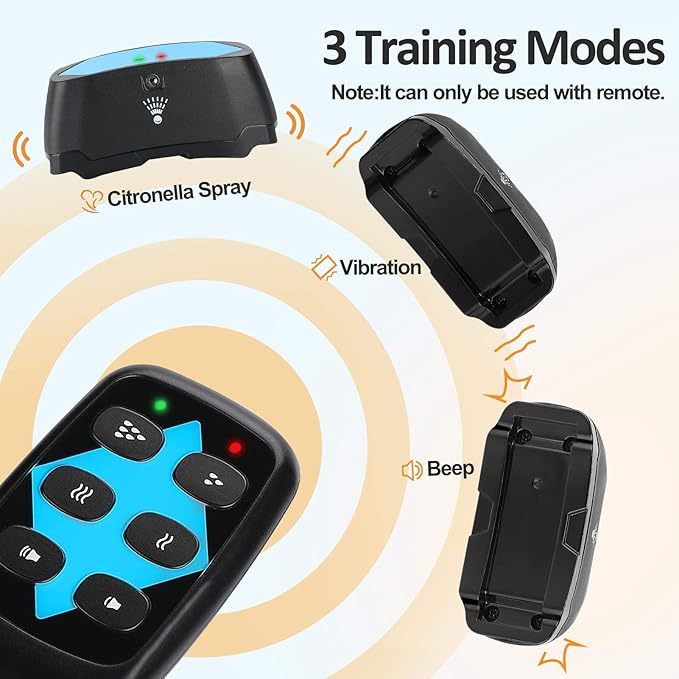 Citronella Dog Training Collar with Remote【Can't Work Automatically】, 3 Modes Spray/Vibration/Beep, Humane Safe Citronella Bark Collar,500ft Waterproof Rechargeable No Shock Spray Dog Trainer