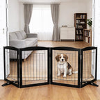 Dog Fence Indoor,Dog Gate Indoor for Doorway pet gate -4-Panel Freestanding, Hallways, House or Stairs -80x24-Inch Retractable Foldable Expandable Wood Pet by SFJC (Black) ﻿
