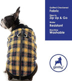 Gooby Fashion Vest Check Dog Jacket - Yellow Check, Large - Warm Zip Up Bomber Vest Dual D Ring Leash - Winter Water Resistant Sweater - Clothes for Small or Medium Dogs