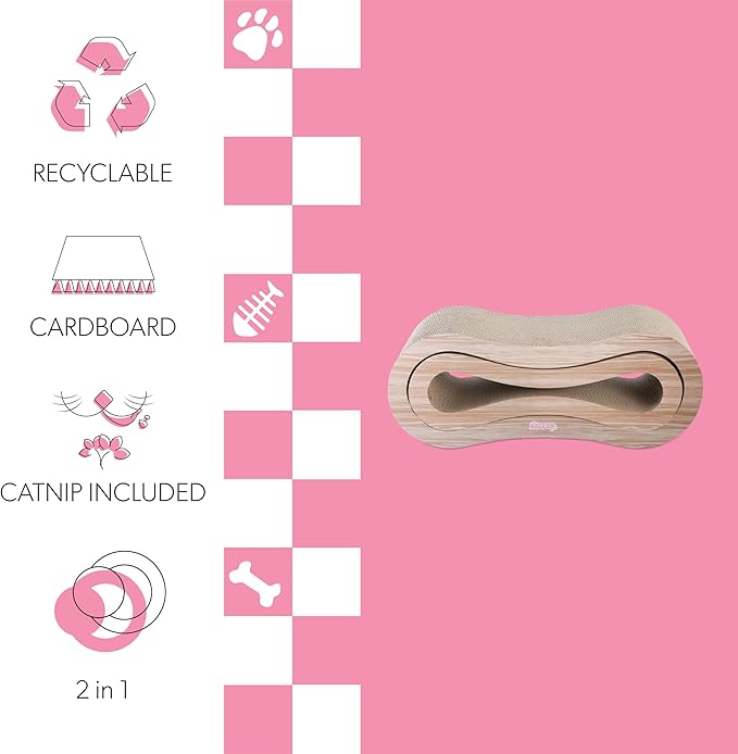 CSR1014C Suvi 26" Modern Cardboard Infinity 2-in-1 Lounge Bed Cat Scratcher with Catnip, Oak Wood