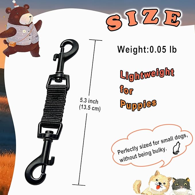 2 Pcs Mini Dog Collar Safety Clips with Double Ended Clasps | Collar Backup Clip for Small Dog Harness & Collars Connectors, Puppy Gentle Lead Companion, Safety Clip - Black