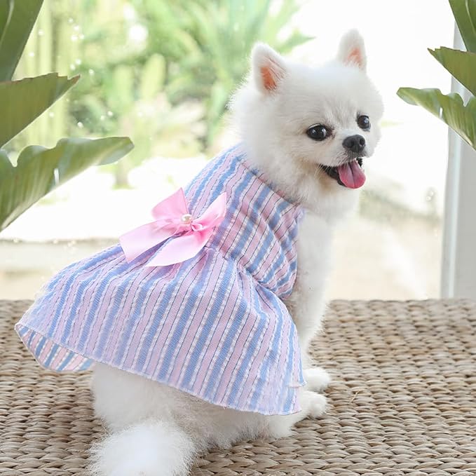 TAPBULL Dog Dresses, Fashionable Pet Dog Clothes, Cute Cat Birthday Dress Outfit (Blue/Red/Pink/Pink-Blue/Yellow-Blue 5-Pack), Medium