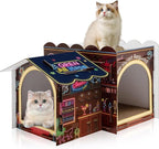 2 Story Cardboard Cat House with Scratcher Pad for Small Kitten,17x12x10 Multi Level Durable Cat Condo & Villa for Bunny Rabbit Small Animals Christmas Birthday Gift(Bar)