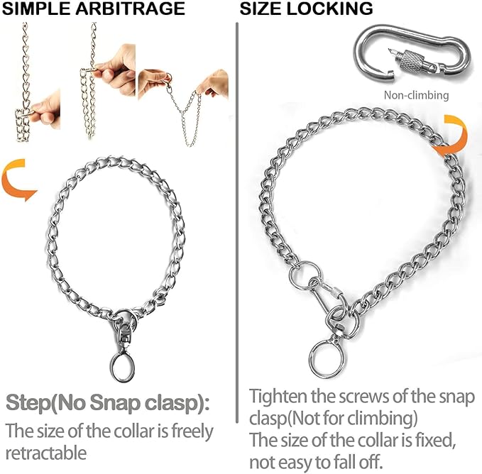 Chain Dog Collars Stainless Steel Metal Chew Proof Necklace Slip P Chain with Connect Clasp for Small Medium Large Dogs Training and Walking.