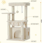 Heybly Cat Tree, Kitten Tower with Large Soft Cat Basket, Cat Condo with Spacious Cat Bed Cave with Hidden Space, Sisal-Covered Scratching Posts, Dangling Ball for Indoor Cats, Beige HCT008SM