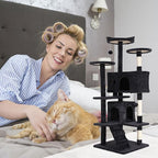 54'' Tall Multi-Level Cat Tree, Furniture With 3 Scratching Posts, 3 Stand Platforms, 2 Condos, Tower With Funny Toys, Corner Tree for Large Cats, Dark Grey