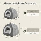 Cat Bed Cave-Cat Beds for Indoor Cats,Kittens and Small Pets,Soft and Warm Cats House Tent Bed,Foldable and Washable with Removable Cushioned and Anti Slip Bottom,Grey 15inches
