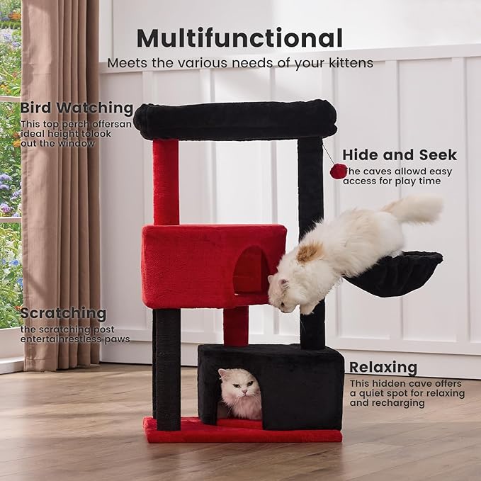 Gardner Pet 41" Cat Tree for Medium-Large Cats, Gothic Cat Tree, Heavy Duty Cat Trees Towers with 2.8in Posts & Washable Top Perches