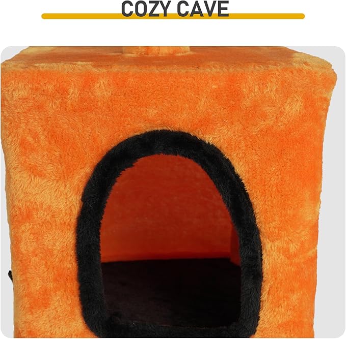Gothic Cat Tree, 39.4" Halloween Cat Tree, Black Cat Tower for Indoor Cats with Sisal Scratching Posts, for Indoor Cats with Spacious Cat Condo, Sisal Scratching Posts, Hanging Toys, Orange & Black
