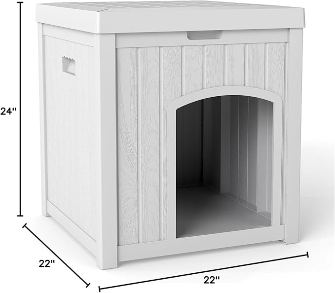 Indoor Dog House Weatherproof Outdoor Dog Houser for Small Medium Dogs, Resin Plastic Igloo Dog House with Flip Lid and Elevated Floor, Easy Assembly for Cat Puppy Shelter (White)