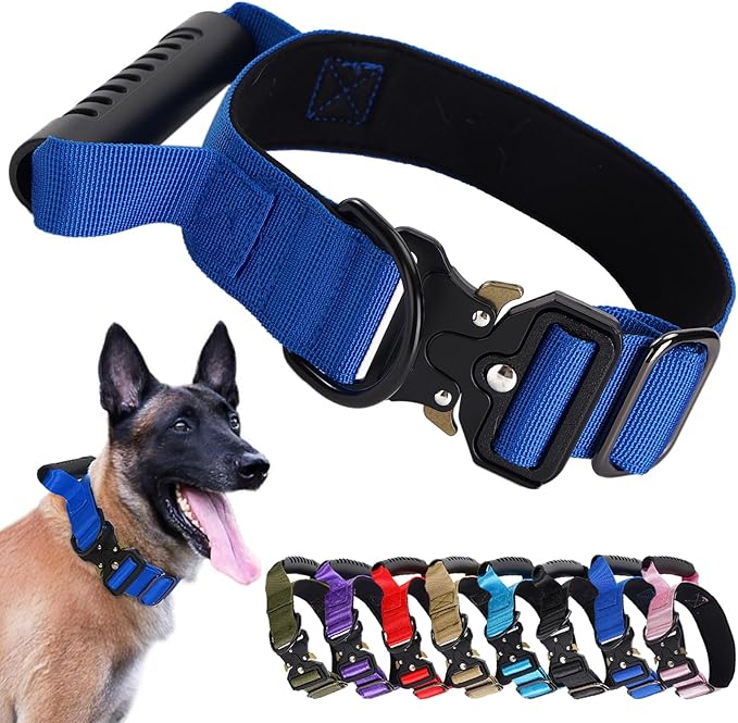JSXD Tactical Dog Collar, 1.5 Inch Wide, Heavy Duty Military Training Collar with Handle, Metal Quick Release Buckle, 1000D Nylon, for Medium Large Dogs