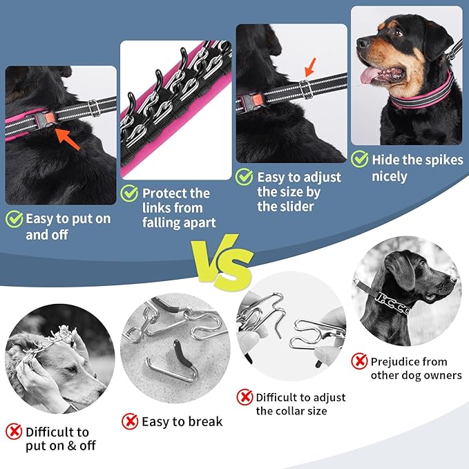 Mayerzon Martingale No Pull Collar for Small Medium Dogs, Patented Anti Pull Dog Collar with Buckle for Walking Training, with Neoprene Padding and Reflective Stitching, Adjustable(Hot Pink Trim, S)