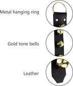 Frienda Hanging Jingle Sleigh Bells 7-Bell Dog Doorbells for Door Knob Faux Leather Belts Go Outside Dog Bells Christmas Decor and Holiday Decorations, 18.7 x 1.8 x 1 Inches(Black with Gold)