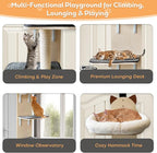 5-Levels Door Hanging Cat Climber, Door-Mounted Vertical Cat Tree Tower with Full Carpeted Plank & Cat Scratching Post for Small Medium Large Cats (5-Levels, Cat Head Style)