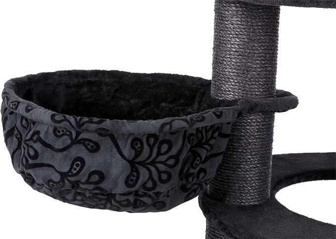 TRIXIE Filippo 50-in Cat Tower, Sisal Scratching Posts, Cat Tree with Hammock, Platforms, Bed, Dangling Cat Toys, Black