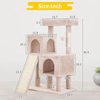 BestPet 36 inches Cat Tree for Indoor Cats Cat Tower with Scratching Posts Multi-Level Cat Furniture Condo with Ramp, Perch Spacious Cat Cave & Funny Toys for Kittens House,Beige