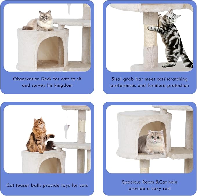 Heavy Duty Cat Tree,36 Inch Tall Cat Tower,Cozy Condos,Scratching Posts,Sisal Rope,Multi-Level Perches Platforms for Indoor Cats/Kittens,Sturdy Pet Climbing Furniture,Beige