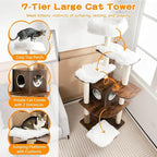 COSTWAY 71-inch Cat Tree, 7-Layer Cat Tower with Scratching Posts, Self Groomer, Top Perch & Private Condo, Retro Cat Activity Center with Washable Cushions for Indoor Cats (Brown)