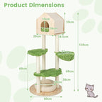 PETSITE 55 Inches Tall Wood Cat Tree, Multi-Level Modern Cat Tower with Sisal Scratching Posts, Condo, Side Hammock and Bed, Ideal for Indoor Cats