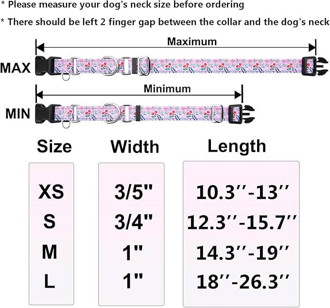 Reflective Martingale Collar with Quick Release Buckle Anti Pulling Girl Female Dog Collars (Pink Flowers Plants, Medium)