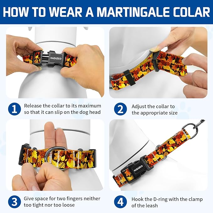 Kazazoo Martingale Collar for Dogs with Quick Release Buckle Adjustable Soft Durable Dog Collar for Small Medium Large No Pull Training Dog Collars-Maple Leaf M